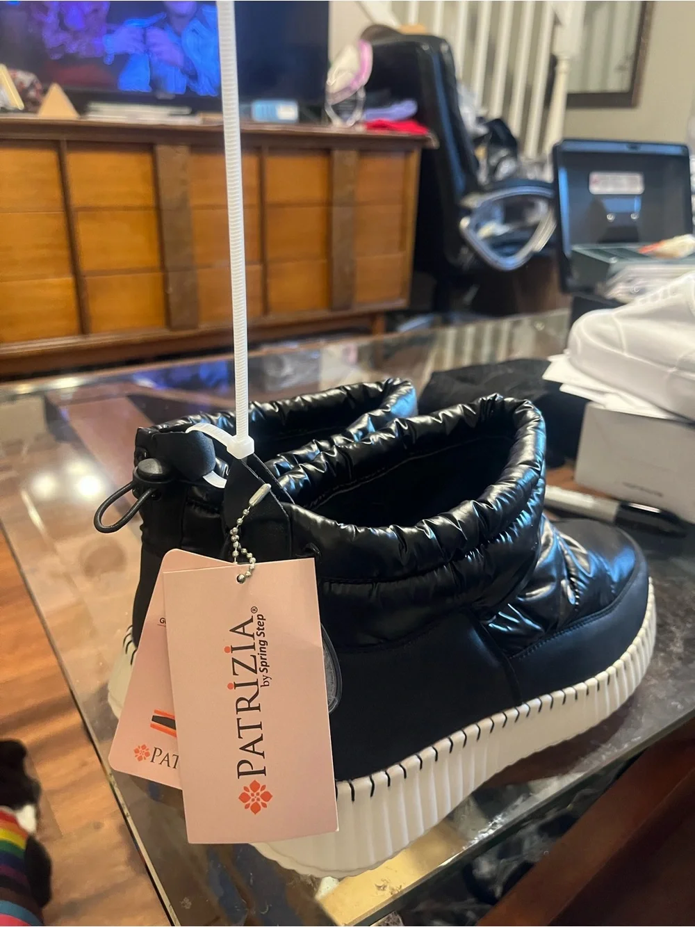 Patrizia Black Puffer water proof Ankle Winter Boots with White Platform Sole